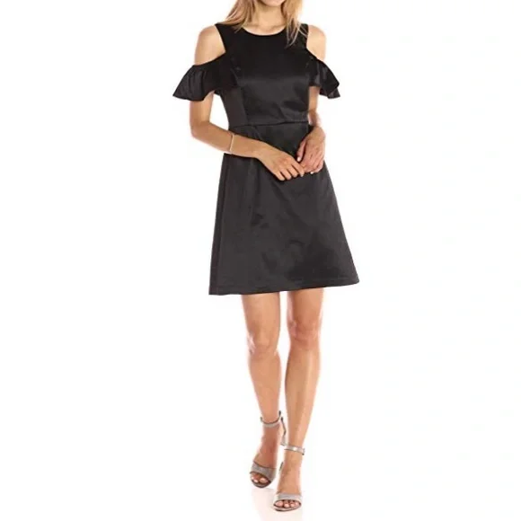 Paris Sunday | Dresses | Cold Shoulder Black Sateen Cocktail Dress Size S |  Poshmark